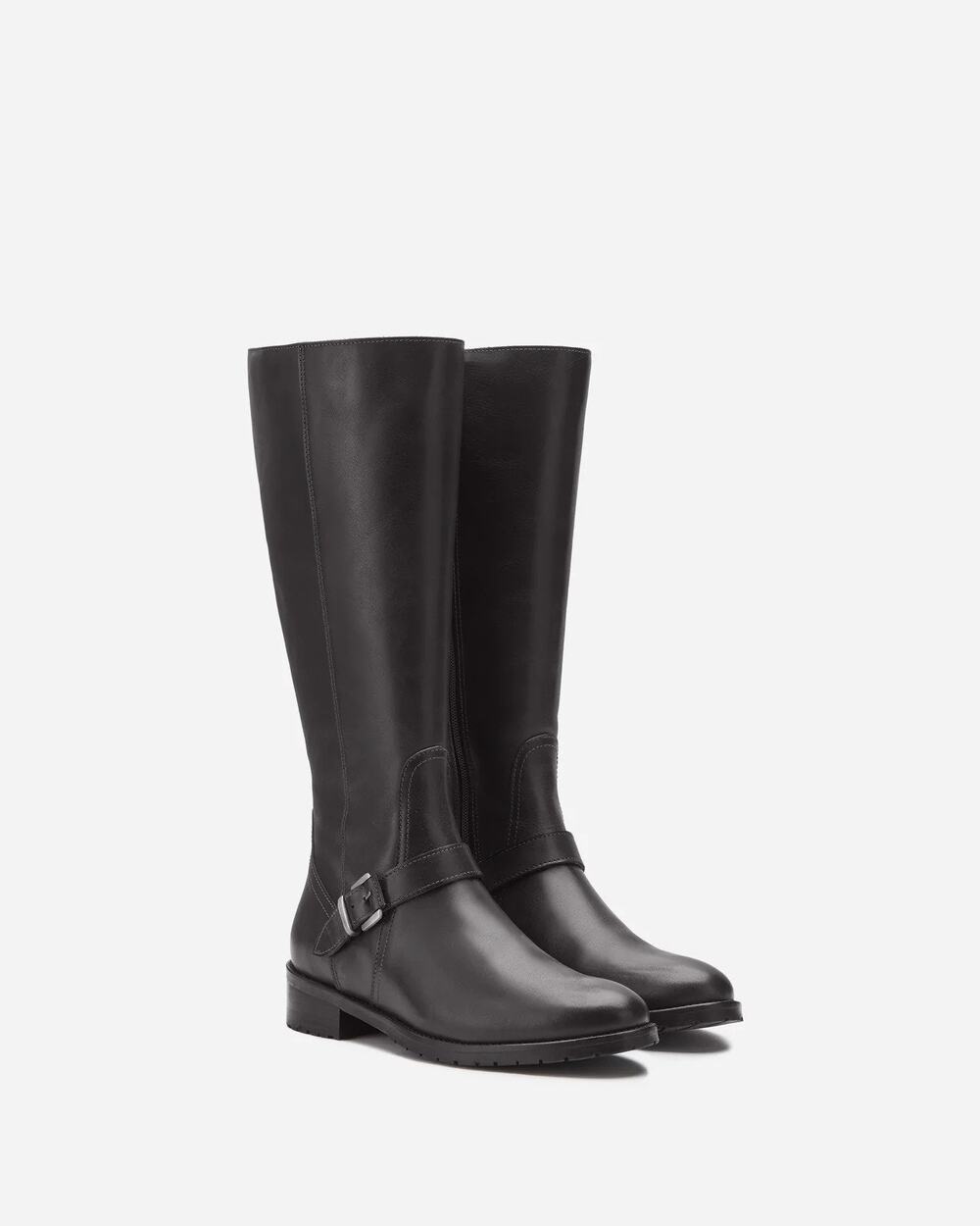 DUO Charlotte Black Leather Knee High Riding Boots Women EU 39 Buckle Zip